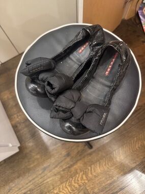 Prada Black Bow Quilted Ballet Flats